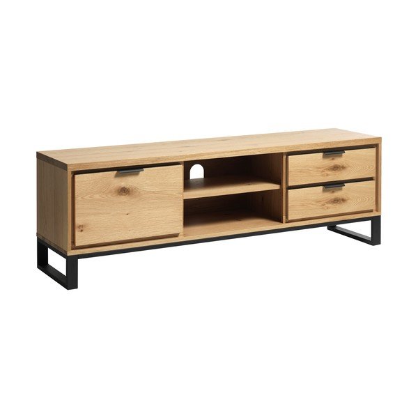 Natūralios spalvos ąžuolo apdailos TV staliukas 170x55 cm Livorno - Unique Furniture-image-2