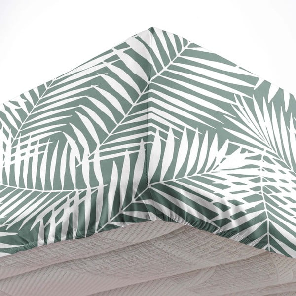 Paklodė iš medvilnės baltos spalvos/žalios spalvos su guma 90x190 cm Botania – douceur d'intérieur-image-2