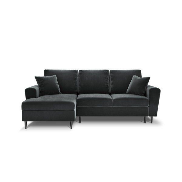 Tamsiai pilkos spalvos iš velveto sulankstoma/su sandėliavimo vieta kampinė sofa (su kairiuoju kampu/su gultu) Kyoto – Cosmopolitan Design