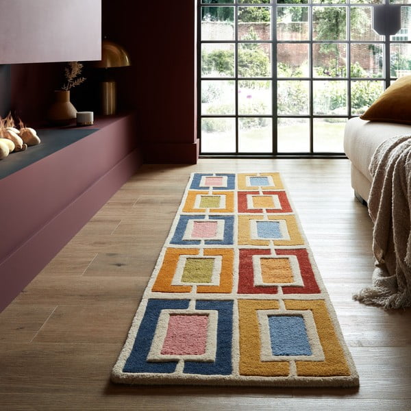Rankų darbo iš vilnos kilimas 60x230 cm Retro Blocks – Flair Rugs-image-1