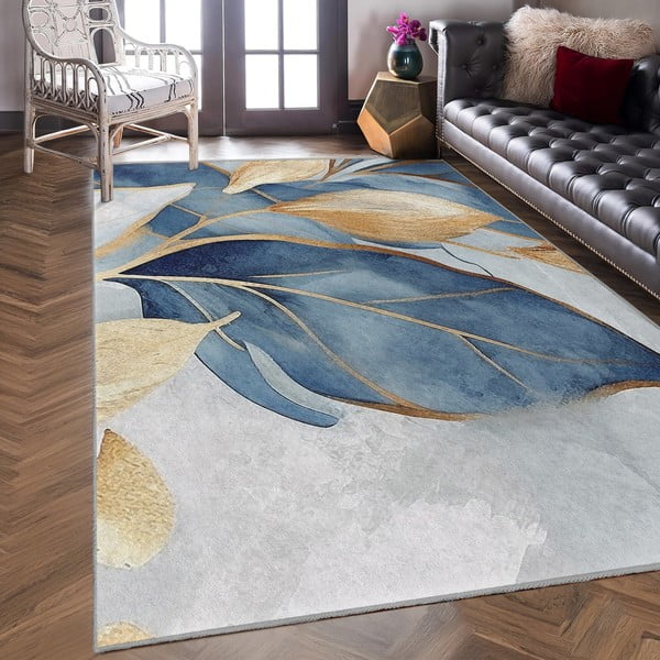 Skalbiamas kilimas mėlynos spalvos/auksinės spalvos 120x180 cm Golden Leaves – Mila Home-image-4