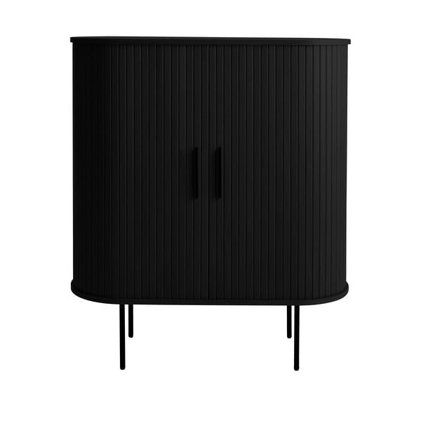 Vyno spintelė juodos spalvos iš ąžuolo su stumdomomis durimis 100x118x40 cm Nola – Unique Furniture