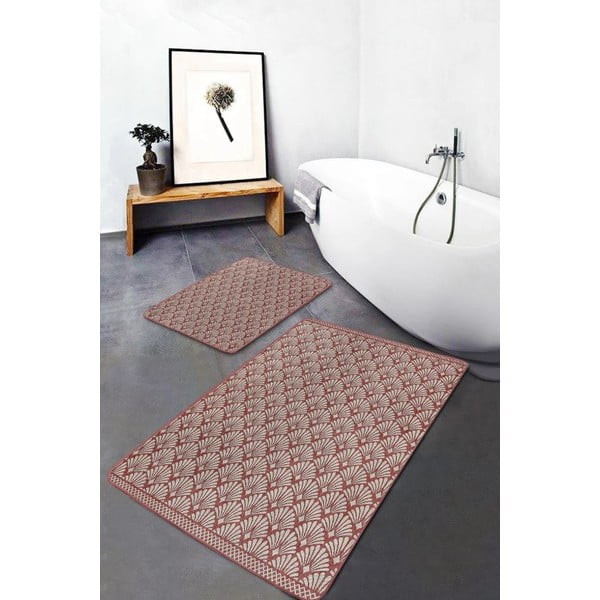 Rudos spalvos iš velveto vonios kilimėliai 2 vnt. 60x100 cm – Mila Home-image-2