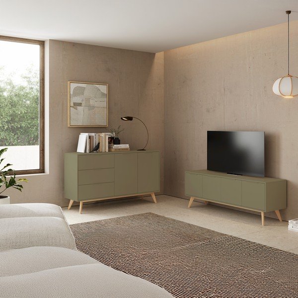 Žalios spalvos matinis TV spintelė 140x53x40 cm Campus – Marckeric-image-1