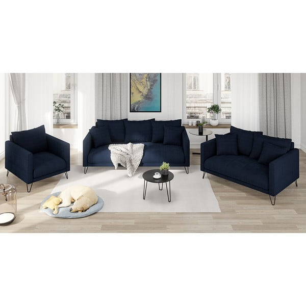 Tamsiai mėlynos spalvos iš šenilinio audinio sofa 140 cm Freya – Ropez-image-4