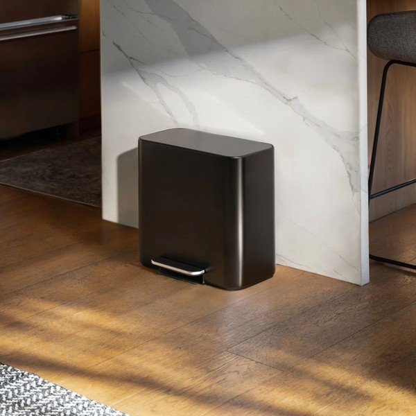 Matinės juodos spalvos iš plieno šiukšliadėžė rūšiavimui/su pedalu 15 l Dual Mini – simplehuman-image-2