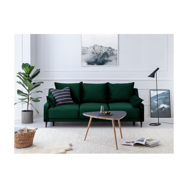 Tamsiai žalios spalvos aksominė sofa-lova su patalynės dėže Mazzini Sofas Freesia, 215 cm-image-4