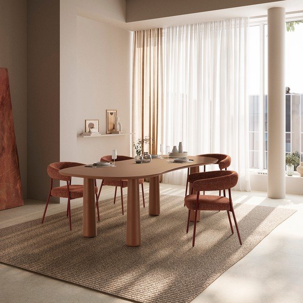 Terakotos spalvos iš audinio valgomojo kėdžių komplektas su porankiais 2 vnt. Yuri – MOME-image-1