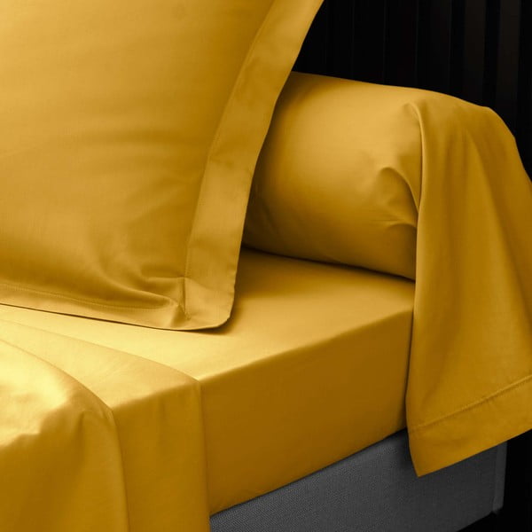 Paklodė iš medvilninio perkelio geltonos spalvos su guma 180x200 cm Percaline – douceur d'intérieur-image-2