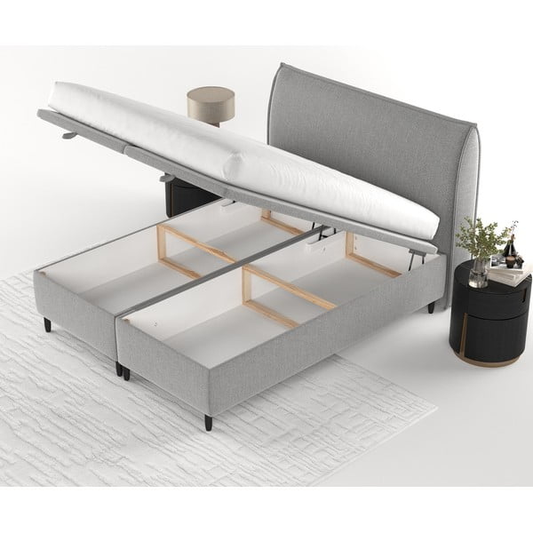 Dvigulė lova šviesiai pilkos spalvos audiniu dengta su sandėliavimo vieta 180x200 cm Pearl – Maison de Rêve-image-4