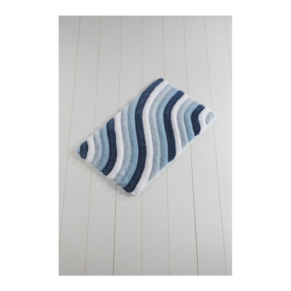 Mėlynos ir baltos spalvos vonios kilimėlis "Waves Trismo", 100 x 60 cm