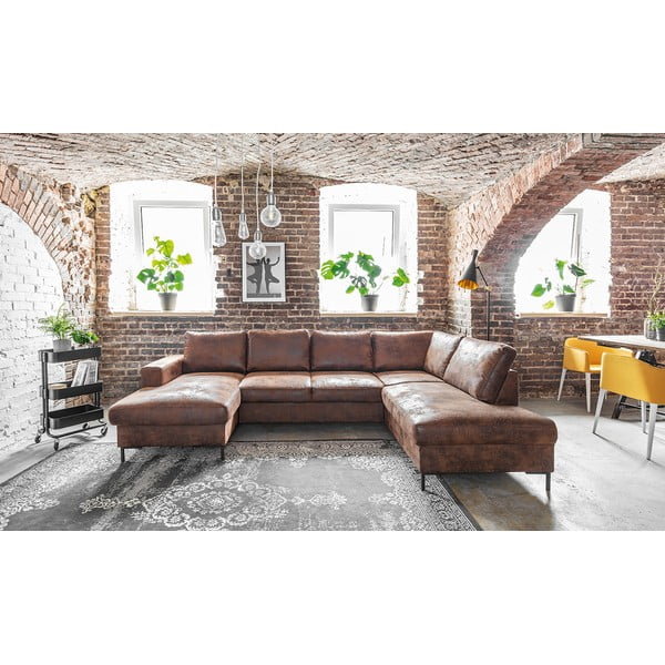 Ruda U formos sofa-lova iš dirbtinės odos Miuform Lofty Lilly Vintage, dešinysis kampas-image-1