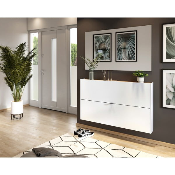 Baltos spalvos atlenkiama/pakabinama spintelė batams iš ąžuolo 140x83x18 cm Ameca – Germania-image-4