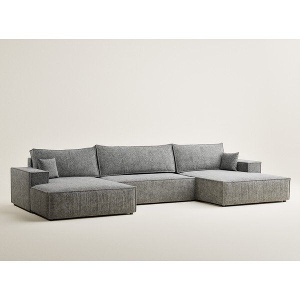 Pilkos spalvos sulankstoma/su sandėliavimo vieta kampinė sofa iš šenilinio audinio („U“ formos) Kyoto – Maison de Rêve-image-2