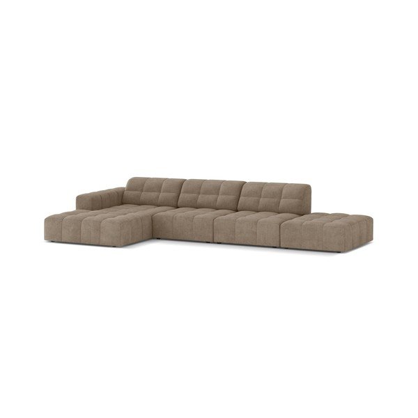 Smėlio spalvos kampinė sofa iš šenilinio audinio (su kairiuoju kampu/su gultu) Chicago – Cosmopolitan Design-image-1