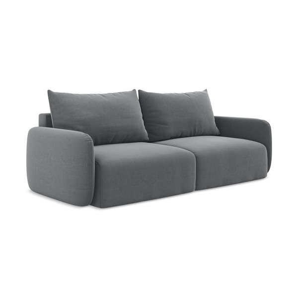 Pilkos spalvos sulankstoma/su sandėliavimo vieta sofa iš velveto 238 cm Kalena – Makamii-image-2