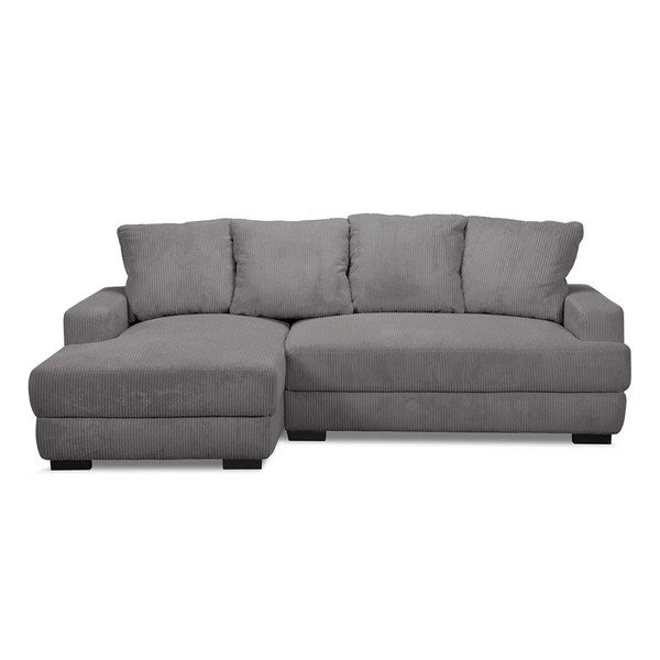 Tamsiai pilkos spalvos sulankstoma/su sandėliavimo vieta kampinė sofa iš kordinio velveto (su kairiuoju kampu/su gultu) Campi – Bobochic Paris