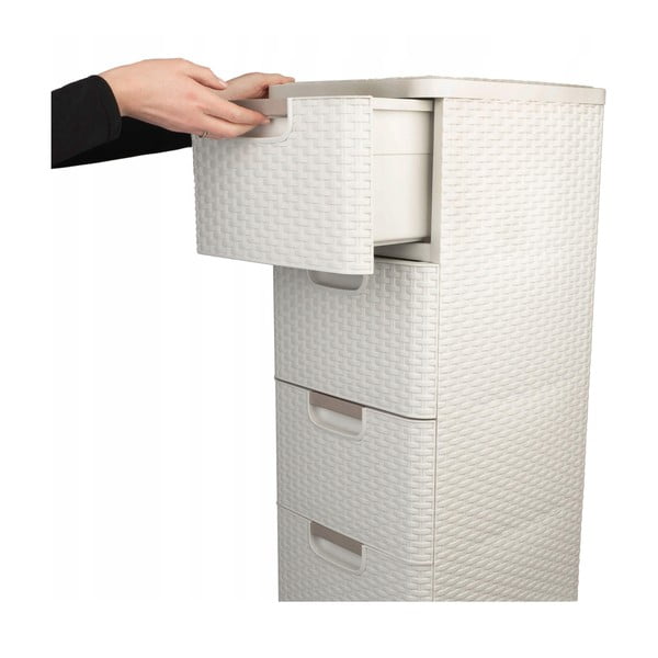 Iš plastiko aukšta vonios daiktadėžė kreminės spalvos 33x79 cm Rattan – Curver-image-1