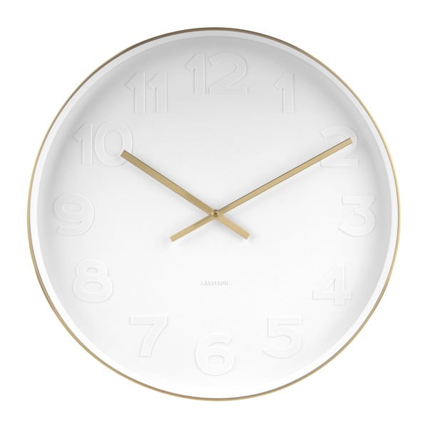 Baltas sieninis laikrodis su auksinėmis detalėmis Karlsson Mr. White, ⌀ 51 cm