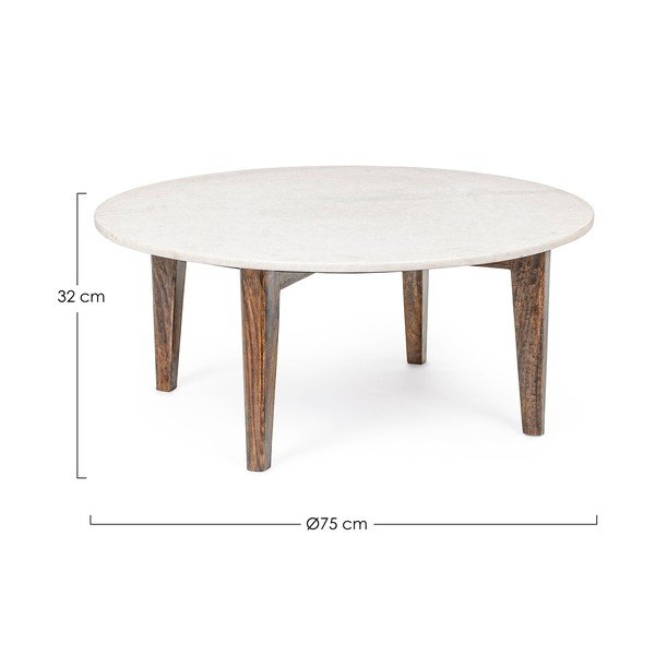 Baltos spalvos/natūralios spalvos su marmuriniu stalviršiu apvalios formos kavos staliukas ø 75 cm Sylvester – Bizzotto-image-2