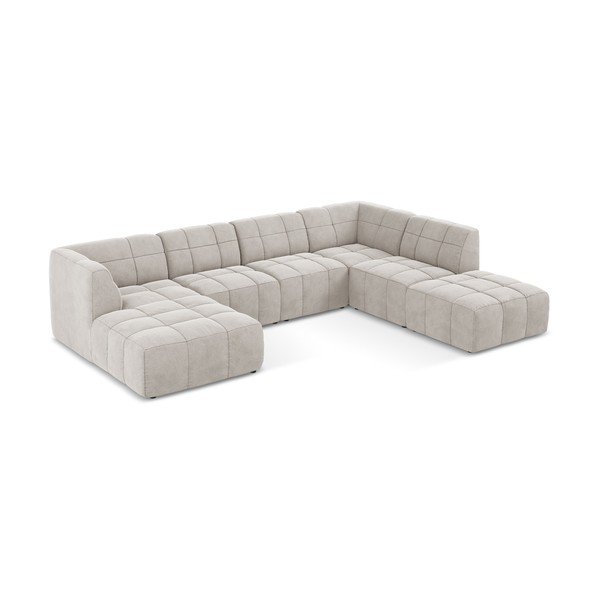 Smėlio spalvos kampinė sofa iš velveto („U“ formos) Aloha – Makamii-image-3