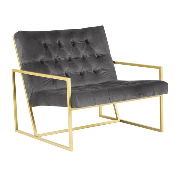 Mazzini Sofos Bono pilkas fotelis su aukso spalvos dizainu