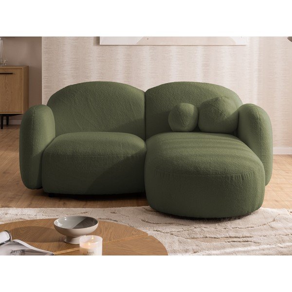 Žalios spalvos kampinė sofa iš boucle (su dešiniuoju kampu/su gultu) Orbit – Ropez-image-1
