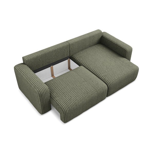Žalios spalvos sulankstoma/su sandėliavimo vieta kampinė sofa iš kordinio velveto (su dešiniuoju kampu/su gultu) Kona – Makamii-image-4