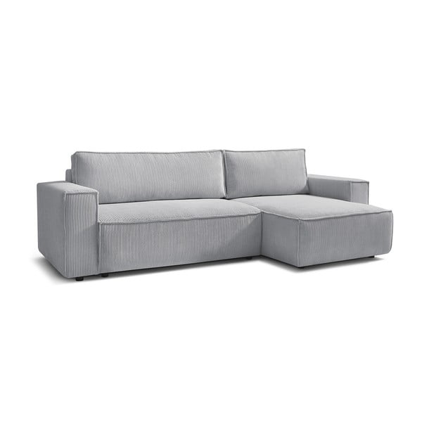 Sulankstoma kampinė sofa šviesiai pilkos spalvos iš kordinio velveto (kintama) Nihad – Bobochic Paris-image-3