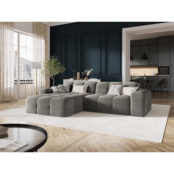 Pilka aksominė kampinė sofa (kairysis kampas) Kendal - Micadoni Home-image-1