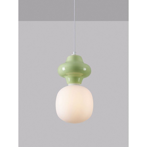 Baltos spalvos/šviesiai žalios spalvos iš keramikos kabantis šviestuvas ø 18 cm su stiklo gaubtu Clio – Nova Luce-image-1