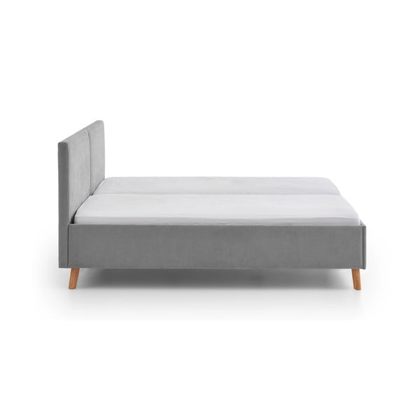 Pilkos spalvos dvigulė lova audiniu dengta su lovos grotelėmis 180x200 cm Piano – Meise Möbel-image-2