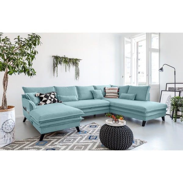 Šviesiai mėlyna U formos sofa-lova Miuform Charming Charlie, dešinysis kampas-image-4