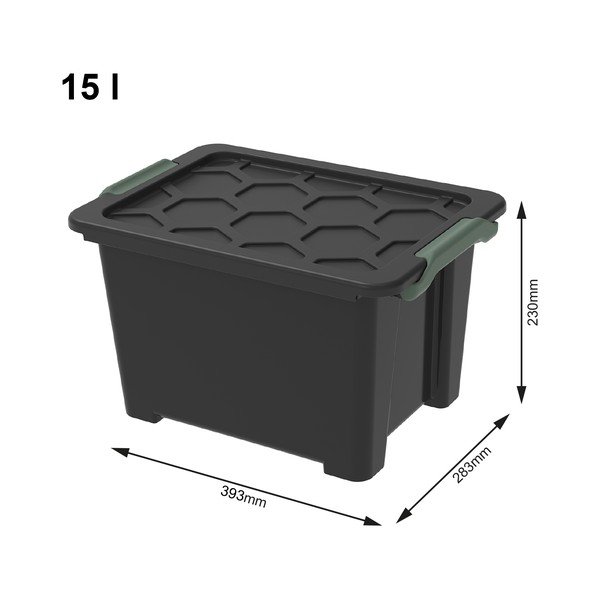 Blizgios juodos spalvos plastikinė laikymo dėžė su dangčiu Evo Safe - Rotho-image-1