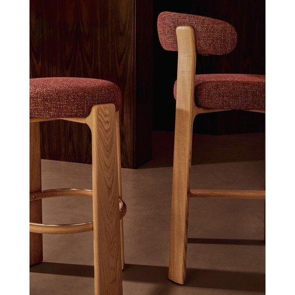 Terakotos spalvos/tamsios natūralios spalvos iš uosio masyvo baro taburetė (sėdynės aukštis 75 cm) Granite – Kave Home-image-4