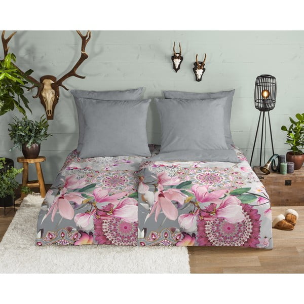 Rožinės ir pilkos spalvos flanelinė viengulė patalynė 140x200 cm - HIP-image-1