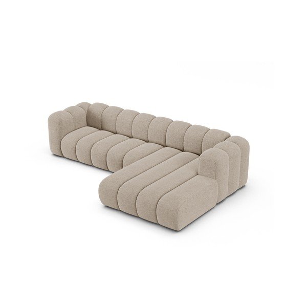 Smėlio spalvos kampinė sofa iš šenilinio audinio (su dešiniuoju kampu/su gultu) Lupine – Micadoni -image-2
