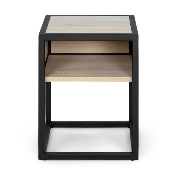 Naktinis staliukas juodos spalvos/natūralios spalvos su ąžuolo masyvo stalviršiu su lentynomis Diva – Spinder Design