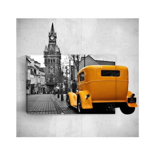"Mosticx" geltonas retro automobilis mieste, 40 x 60 cm