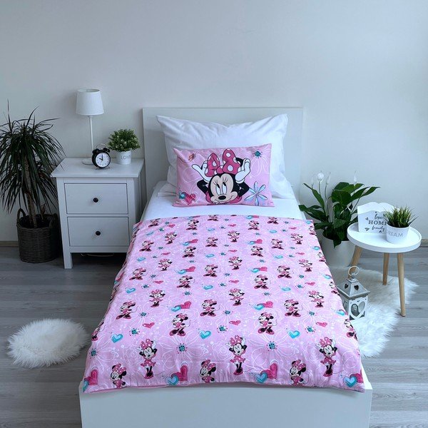Rožinės spalvos iš medvilnės vaikiška patalynė vaikiškai lovai 100x135 cm Minnie Flowers  – Jerry Fabrics-image-2