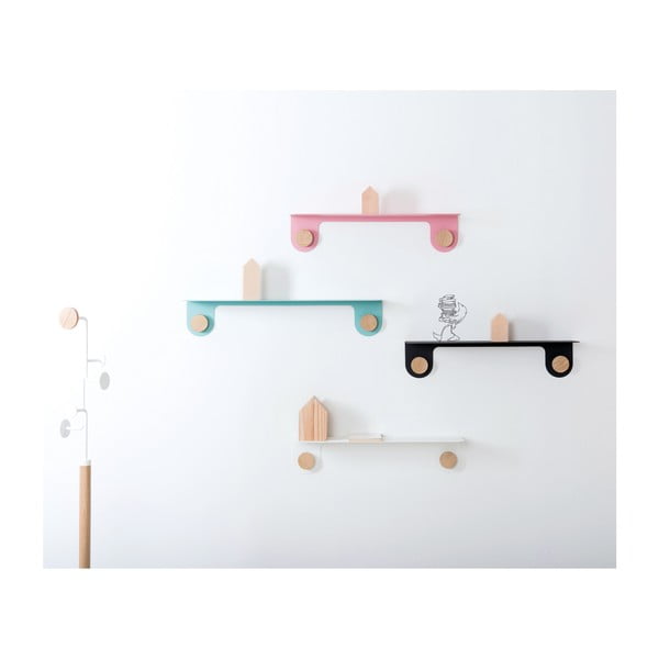 Sieninė lentyna iš žalio plieno su ąžuolo medžio detalėmis ir 2 kabliukais Gazzda, 70 cm ilgio-image-4