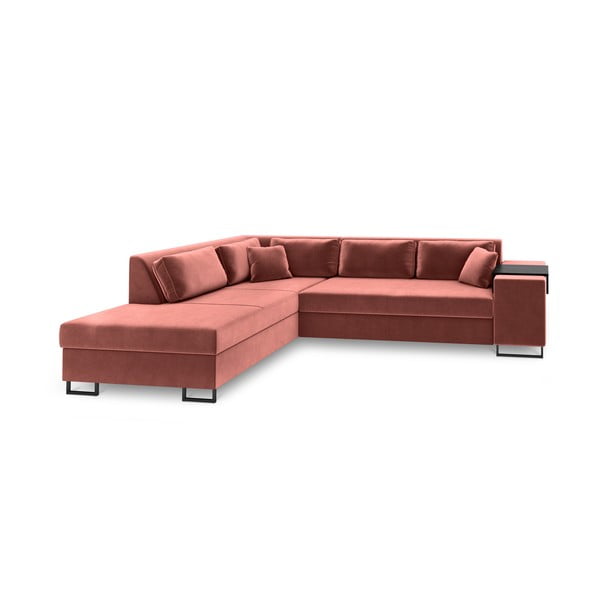 Rožinė aksominė kampinė sofa-lova Cosmopolitan Design York, kampas kairėje