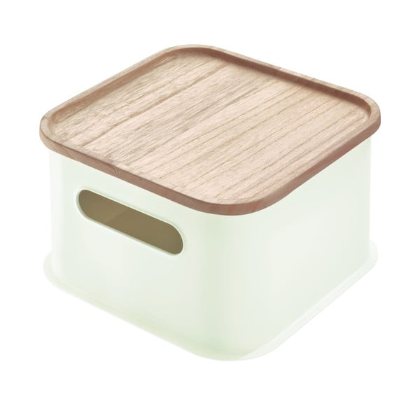 Balta dėžutė su dangteliu pagaminta iš paulovnijos medienos iDesign Eco Handled, 21,3 x 21,3 cm