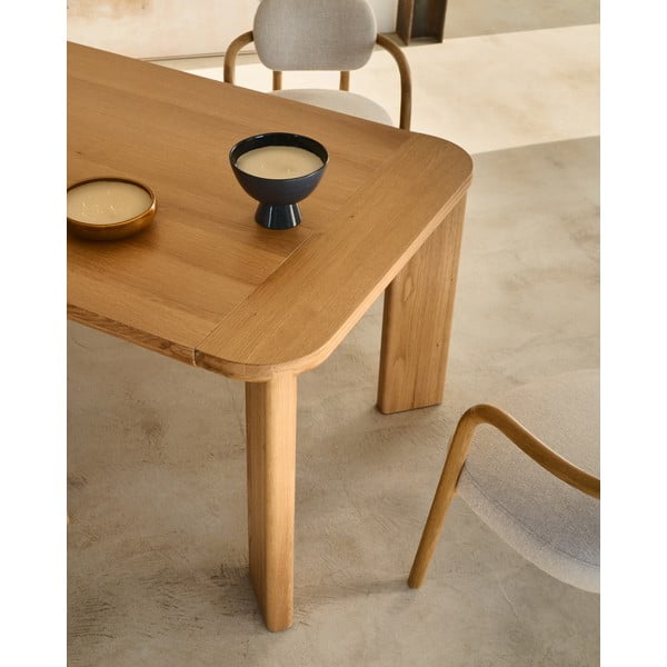 Prailginamas valgomojo stalas natūralios spalvos su ąžuolo dekoro stalviršiu 100x200 cm Jondal – Kave Home-image-2