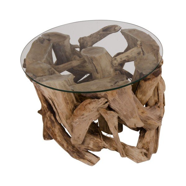 Apvalios formos kavos staliukas rudos spalvos su stikliniu stalviršiu ø 60 cm Grand Canyon – House Nordic-image-3