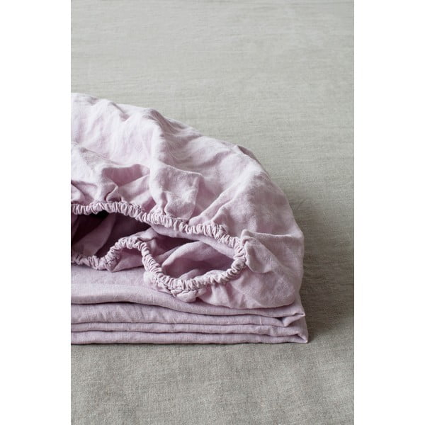 Levandų violetinės spalvos lininis elastinė paklodės Linas Tales, 90 x 200 cm