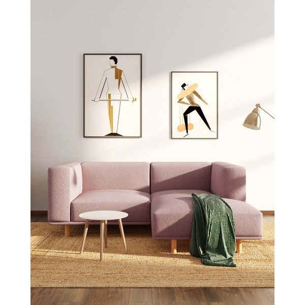 Kampinė sofa šviesiai rožinės spalvos iš boucle (su dešiniuoju kampu) Kukumo – Ame Yens-image-1