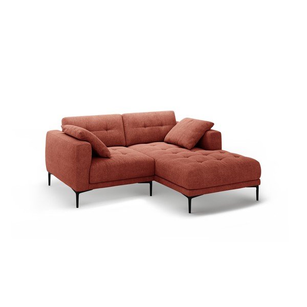Raudonos plytų spalvos kampinė sofa (su dešiniuoju kampu/su gultu) Bemy – Micadoni -image-1