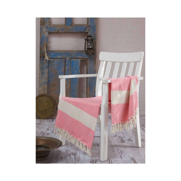 Rausvas paplūdimio rankšluostis Hamamo Elmas Pink, 100 x 180 cm-image-1