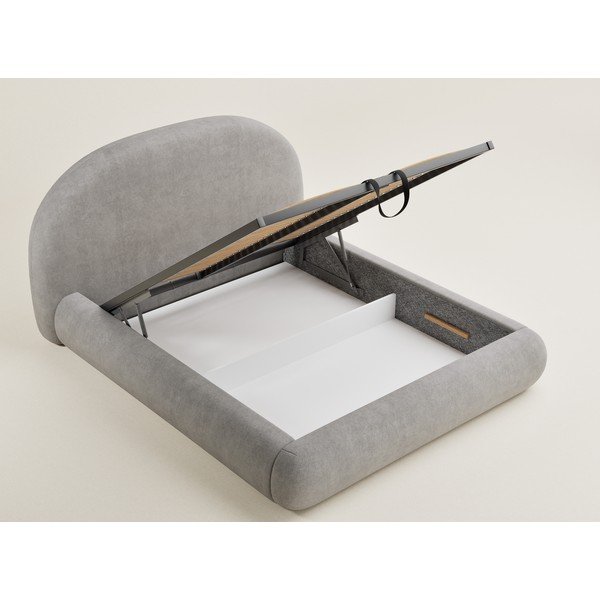 Pilkai smėlinės spalvos dvigulė lova audiniu dengta su sandėliavimo vieta su lovos grotelėmis 180x200 cm Maumere – Maison de Rêve-image-3